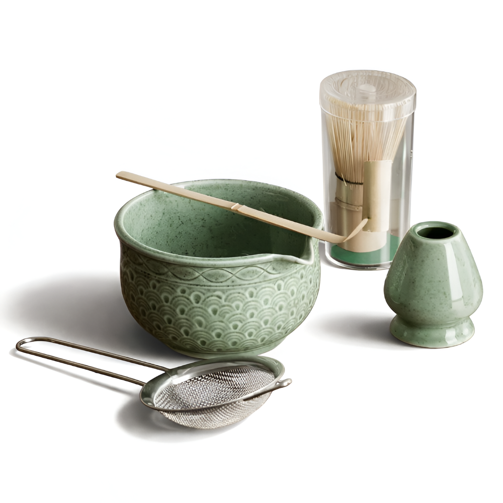 Matcha Set Green Ceramic 500ml with Bamboo Accessories 5 Piece-Kitchen & Dining > Coffee & Tea-casanuva-Wave pattern-5-piece set-casanuva