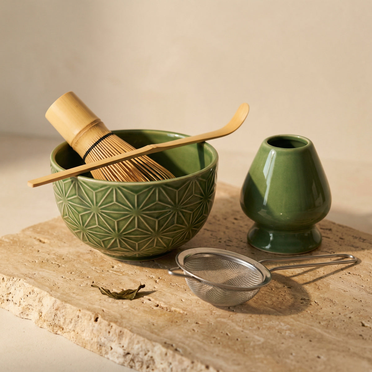Matcha Set Green Ceramic 500ml with Bamboo Accessories 5 Piece-Kitchen & Dining > Coffee & Tea-casanuva-casanuva