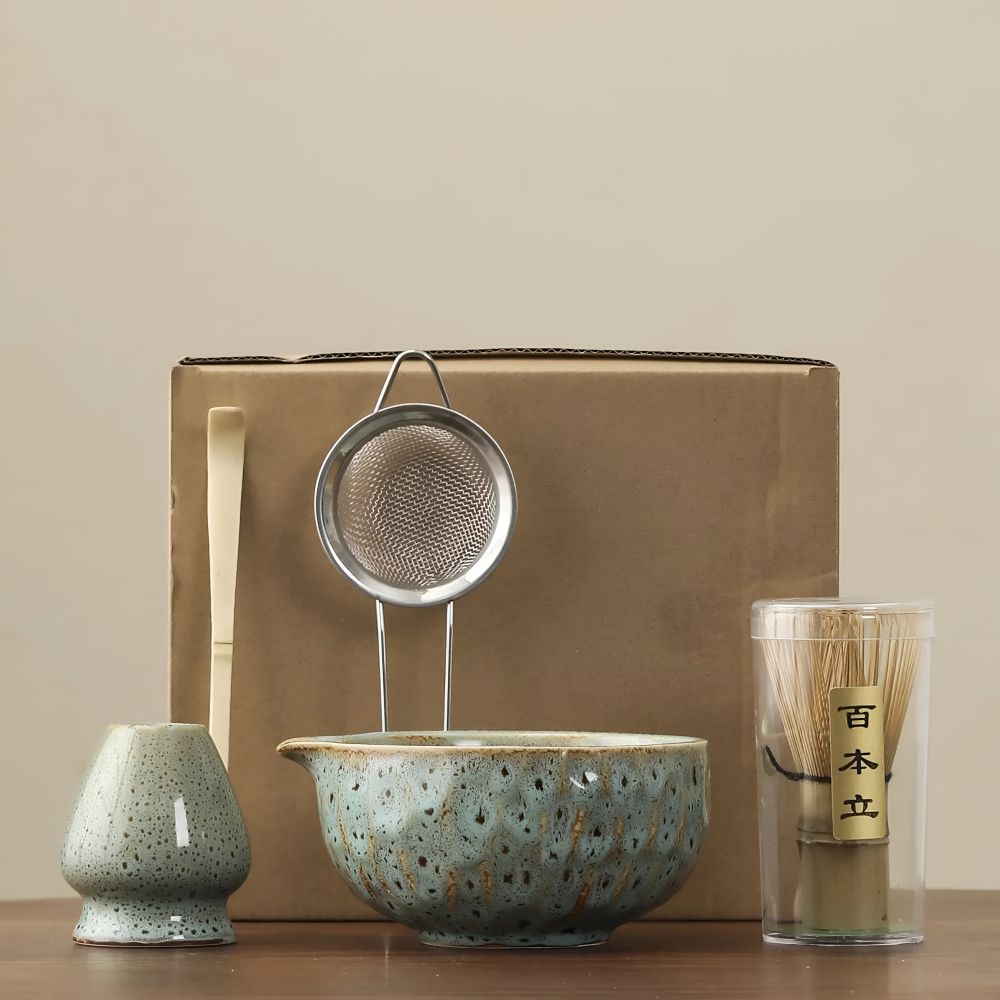 Matcha Tea Set 5 Piece Handmade Ceramic Bowl Japanese Tea Ceremony-Kitchen & Dining > Coffee & Tea-casanuva-casanuva