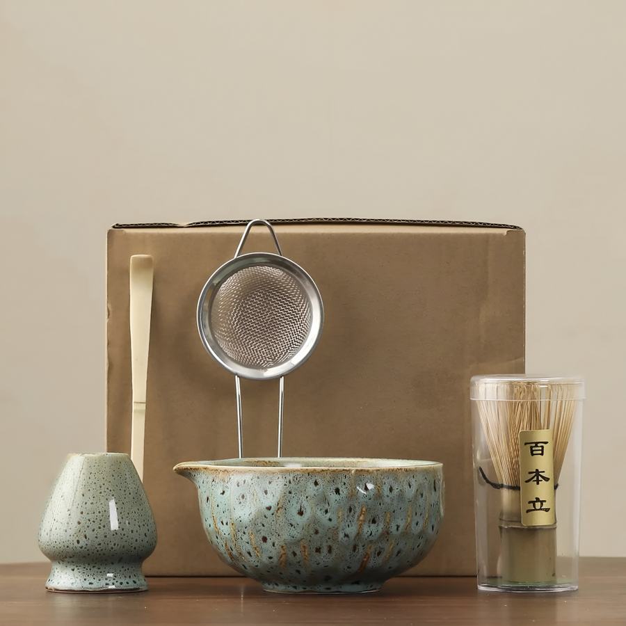 Matcha Tea Set 5 Piece Handmade Ceramic Bowl Japanese Tea Ceremony-Kitchen & Dining > Coffee & Tea-casanuva-casanuva