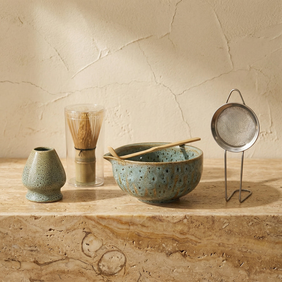 Matcha Tea Set 5 Piece Handmade Ceramic Bowl Japanese Tea Ceremony-Kitchen & Dining > Coffee & Tea-casanuva-casanuva