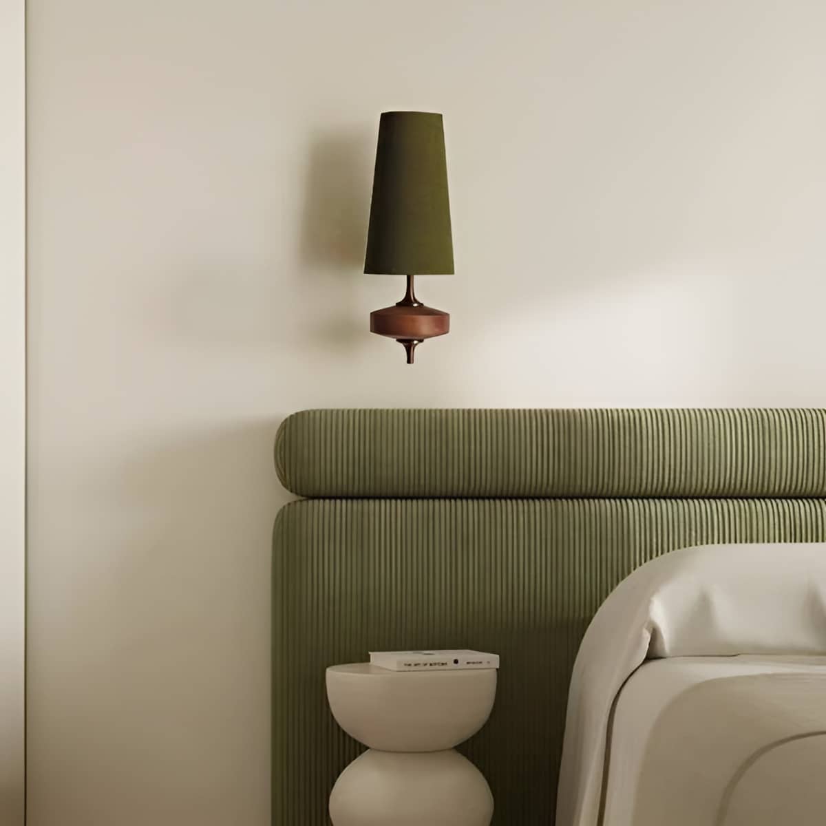 Mid Century Wall Sconce with Wood and Fabric Shade-Lighting > Wall Lights-casanuva-casanuva