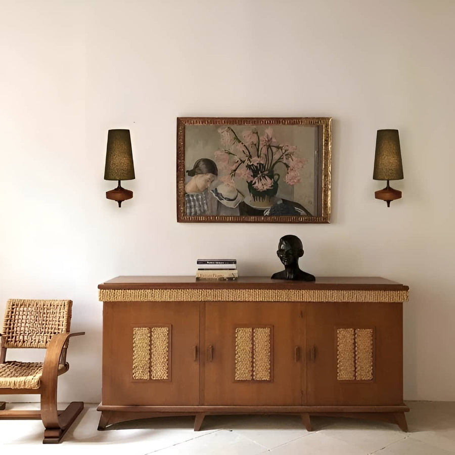 Mid Century Wall Sconce with Wood and Fabric Shade-Lighting > Wall Lights-casanuva-casanuva