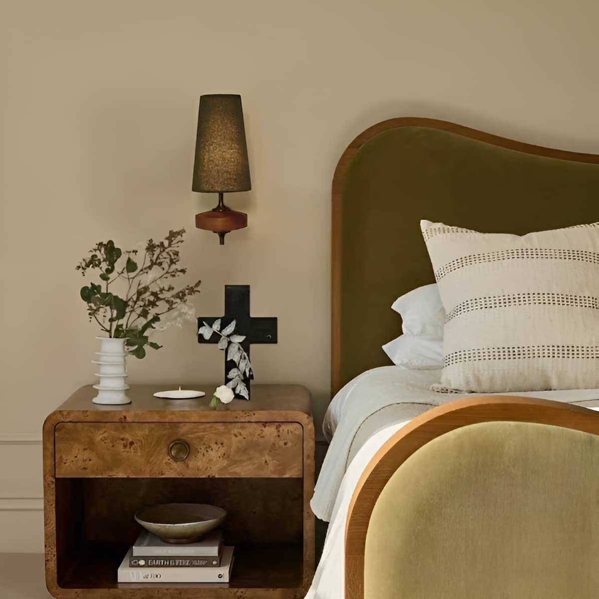 Mid Century Wall Sconce with Wood and Fabric Shade-Lighting > Wall Lights-casanuva-casanuva