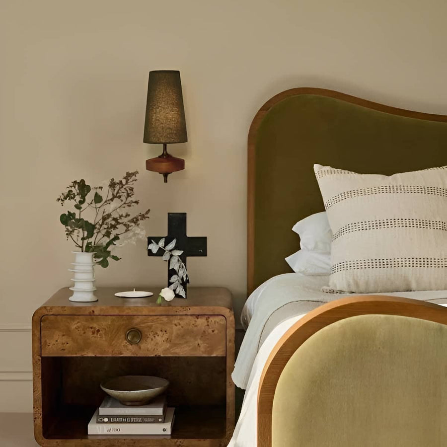 Mid Century Wall Sconce with Wood and Fabric Shade-Lighting > Wall Lights-casanuva-casanuva