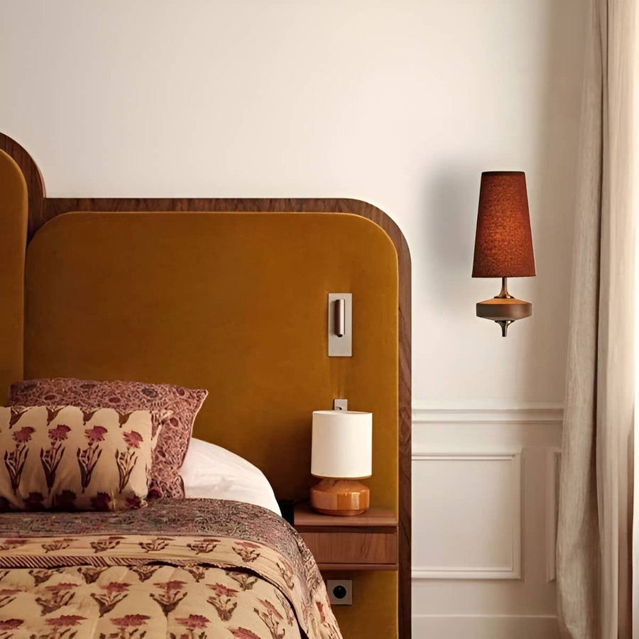 Mid Century Wall Sconce with Wood and Fabric Shade-Lighting > Wall Lights-casanuva-casanuva