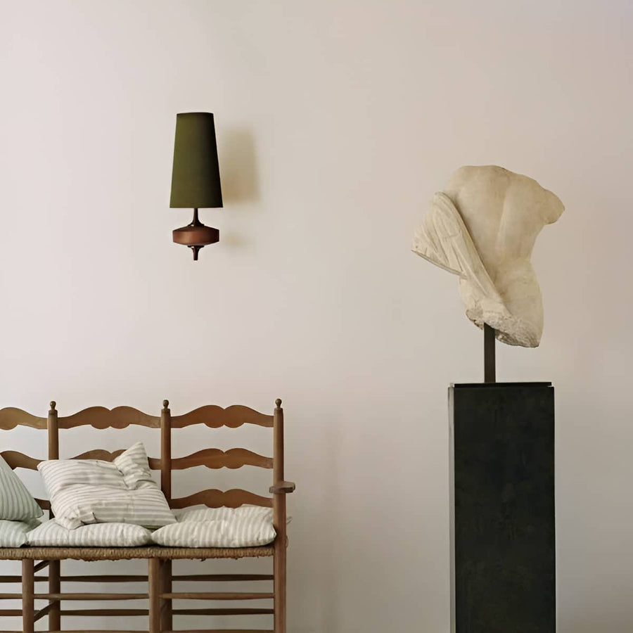 Mid Century Wall Sconce with Wood and Fabric Shade-Lighting > Wall Lights-casanuva-casanuva