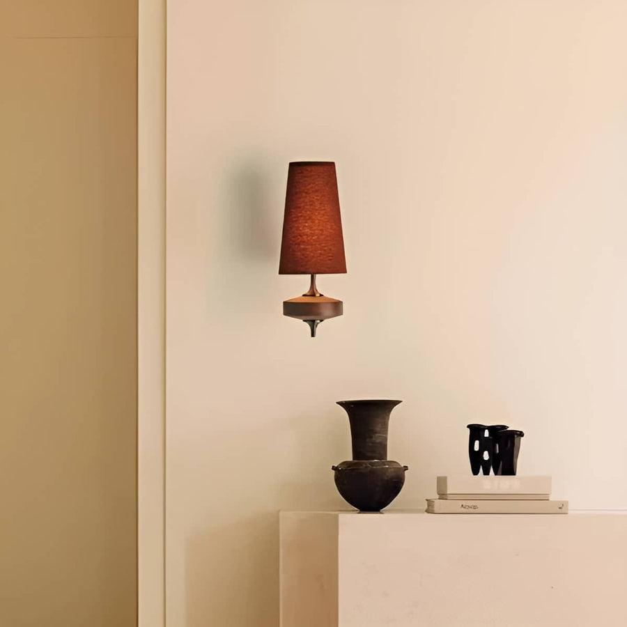 Mid Century Wall Sconce with Wood and Fabric Shade-Lighting > Wall Lights-casanuva-casanuva