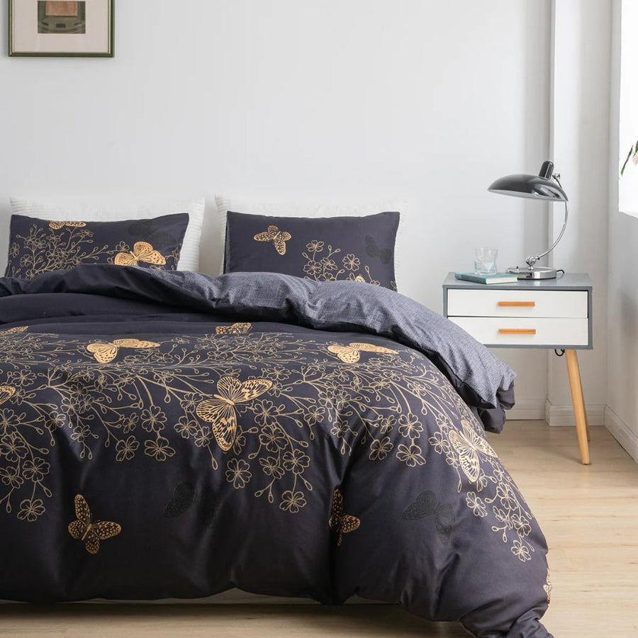Midnight Butterfly Duvet Cover Set 3 Pieces-Bedding & Bath > Bedding Sets-casanuva-casanuva