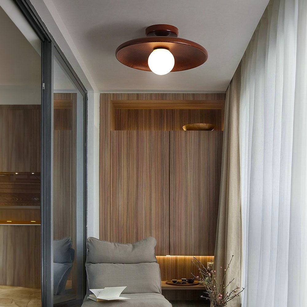 Minimalist Round Ceiling Light in Nordic Wood Finish-Lighting > Ceiling Lights-casanuva-Walnut-D18*H15CM-casanuva