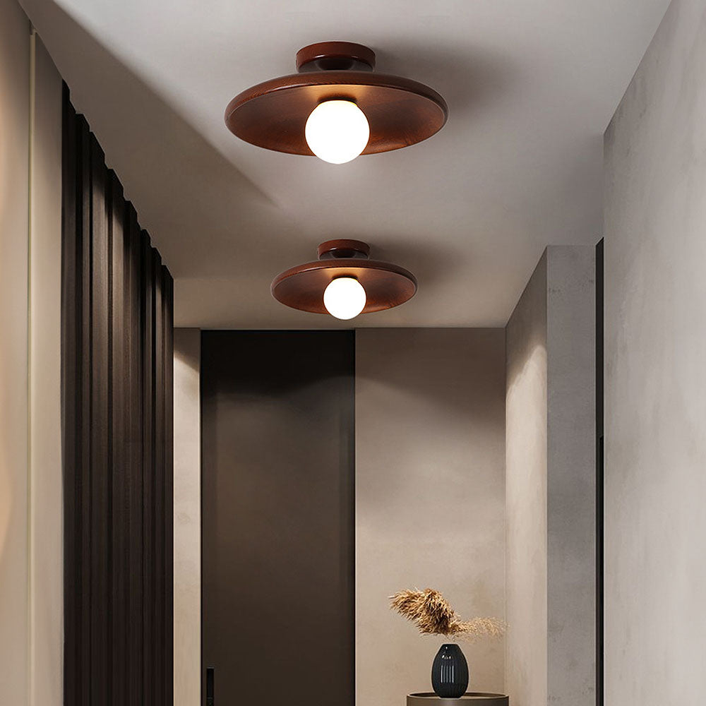 Minimalist Round Ceiling Light in Nordic Wood Finish-Lighting > Ceiling Lights-casanuva-Walnut-D35*H15CM-casanuva
