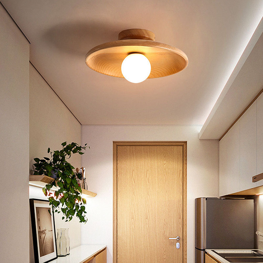 Minimalist Round Ceiling Light in Nordic Wood Finish-Lighting > Ceiling Lights-casanuva-Wood-D28*H15CM-casanuva