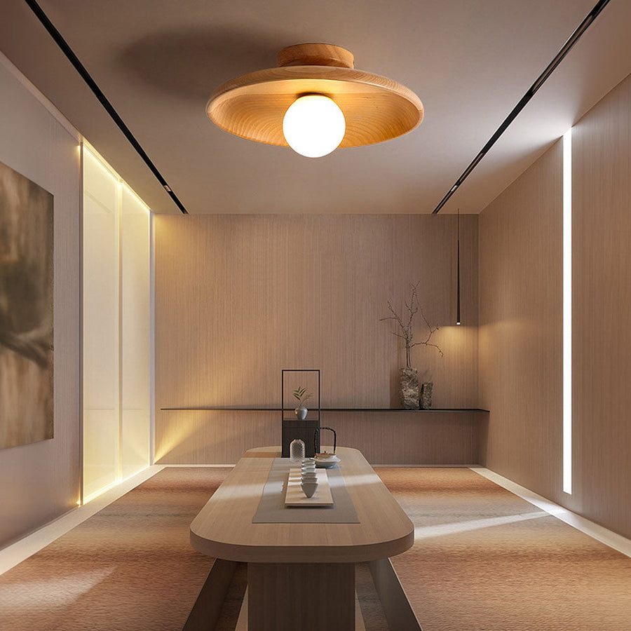 Minimalist Round Ceiling Light in Nordic Wood Finish-Lighting > Ceiling Lights-casanuva-Wood-D35*H15CM-casanuva