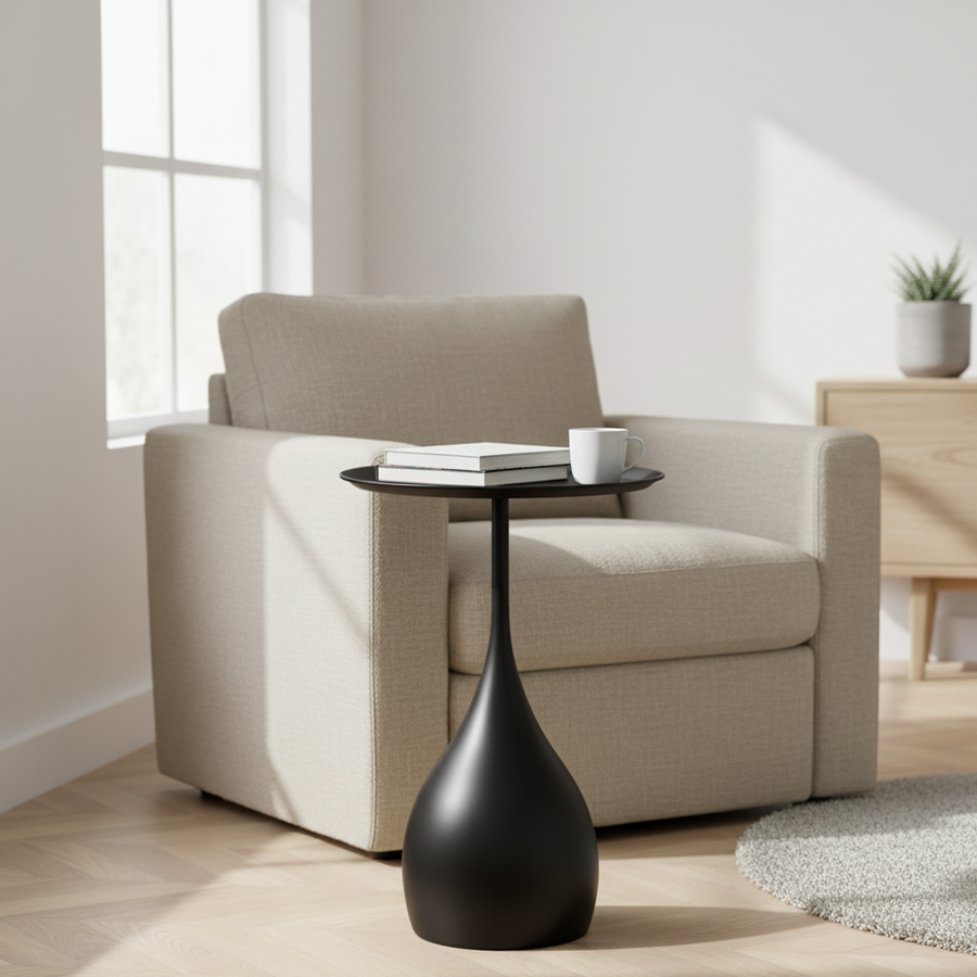 Mobile Round Side Table Light Luxury Design for Sofa and Bed-Furniture > Side Tables-casanuva-Black-casanuva