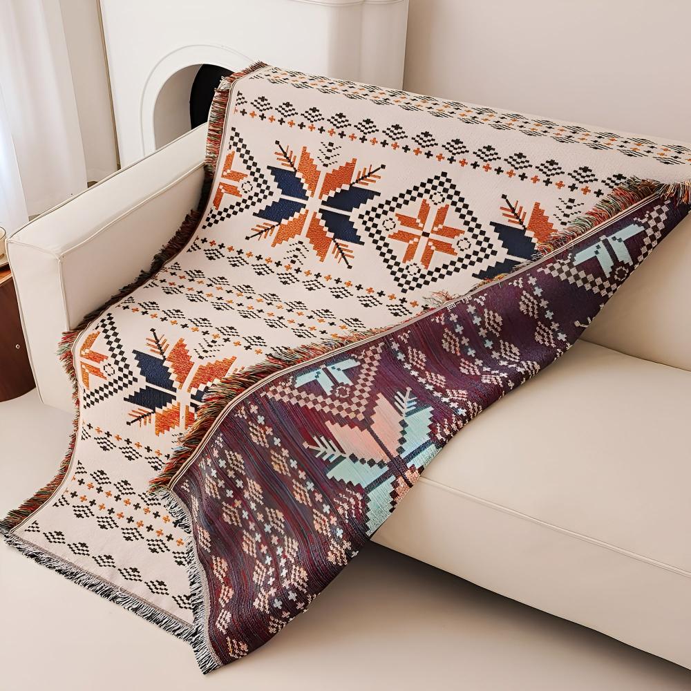 Moroccan Picnic Blanket Washable Microfiber Cotton Blend Boho Pattern-Bedding & Bath > Blankets-casanuva-casanuva