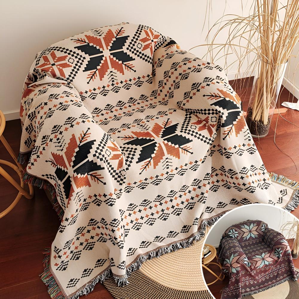 Moroccan Picnic Blanket Washable Microfiber Cotton Blend Boho Pattern-Bedding & Bath > Blankets-casanuva-casanuva