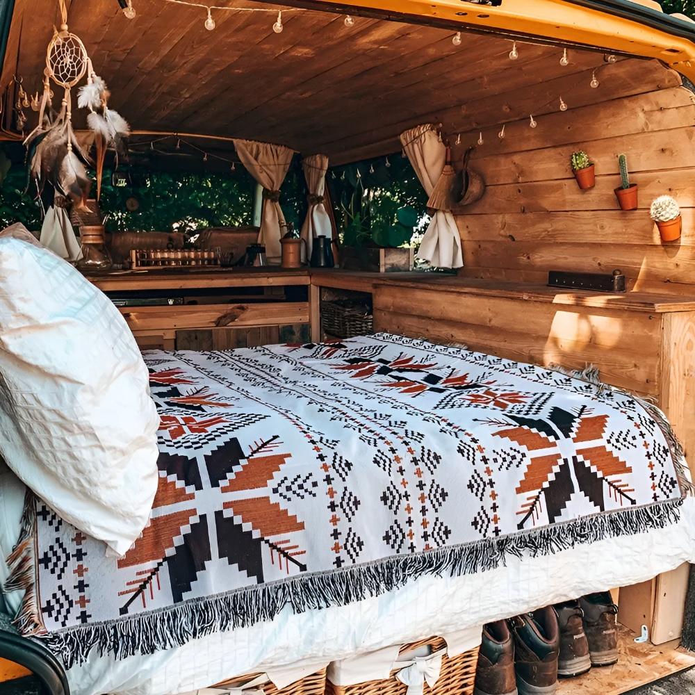 Moroccan Picnic Blanket Washable Microfiber Cotton Blend Boho Pattern-Bedding & Bath > Blankets-casanuva-casanuva