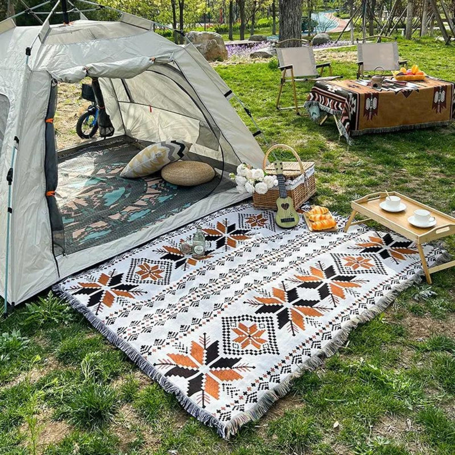 Moroccan Picnic Blanket Washable Microfiber Cotton Blend Boho Pattern-Bedding & Bath > Blankets-casanuva-casanuva