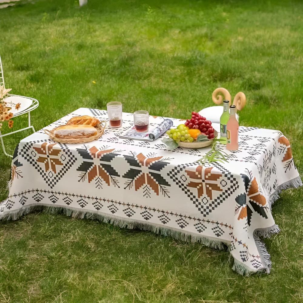 Moroccan Picnic Blanket Washable Microfiber Cotton Blend Boho Pattern-Bedding & Bath > Blankets-casanuva-casanuva