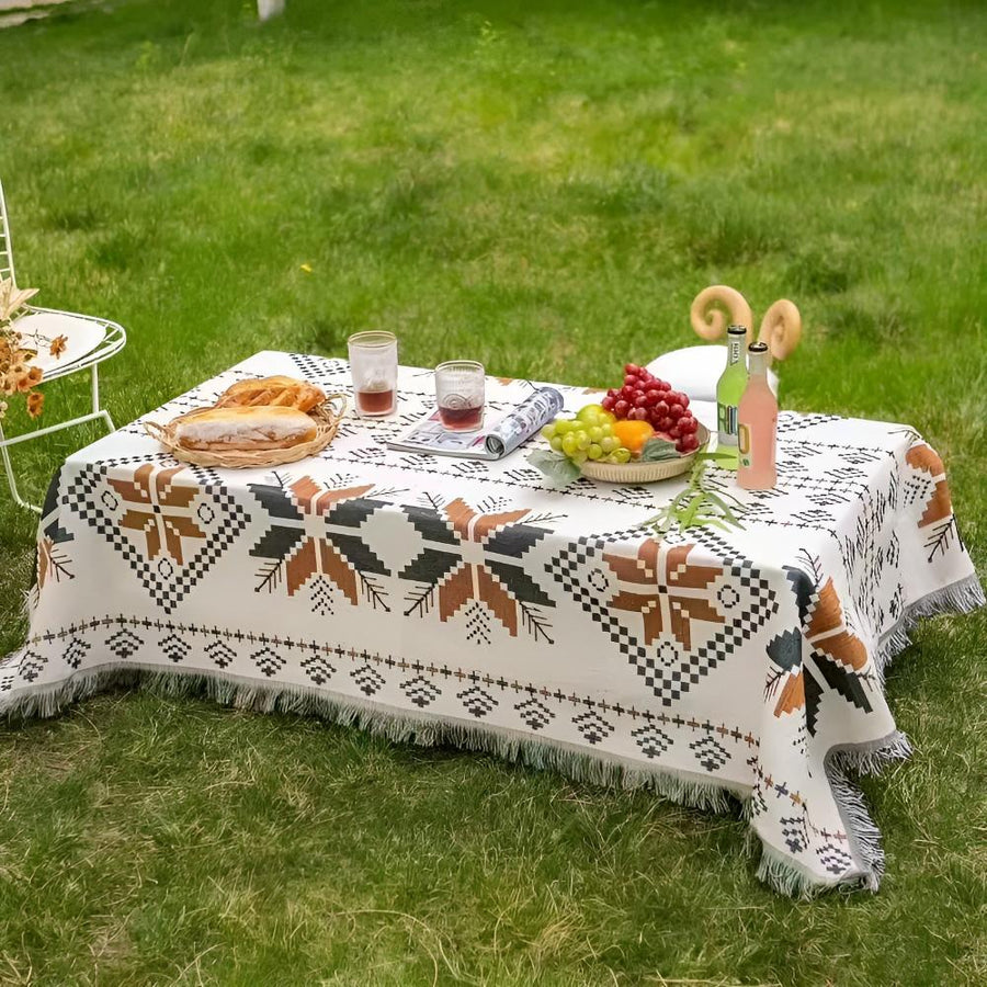 Moroccan Picnic Blanket Washable Microfiber Cotton Blend Boho Pattern-Bedding & Bath > Blankets-casanuva-casanuva
