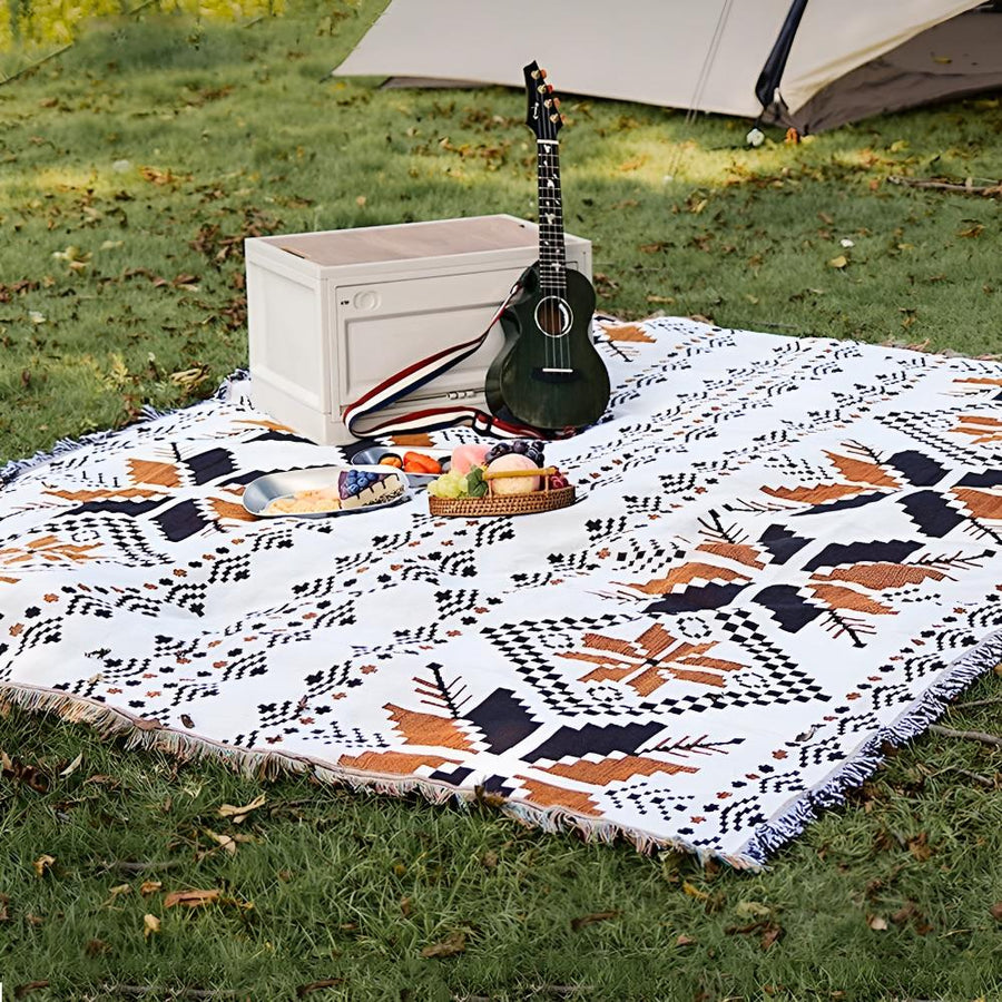 Moroccan Picnic Blanket Washable Microfiber Cotton Blend Boho Pattern-Bedding & Bath > Blankets-casanuva-casanuva