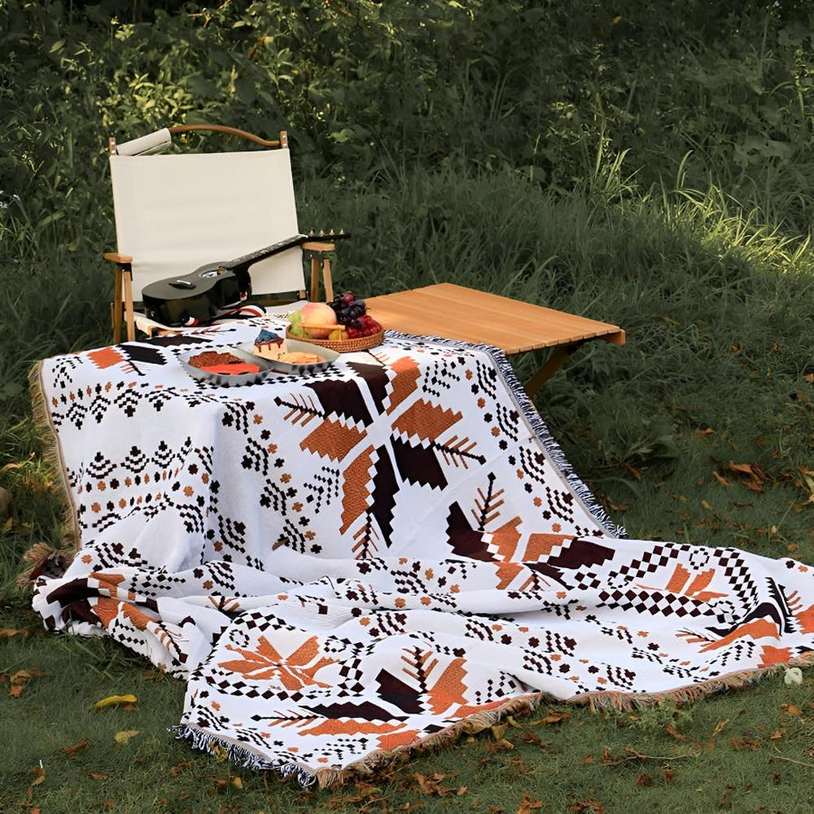 Moroccan Picnic Blanket Washable Microfiber Cotton Blend Boho Pattern-Bedding & Bath > Blankets-casanuva-casanuva
