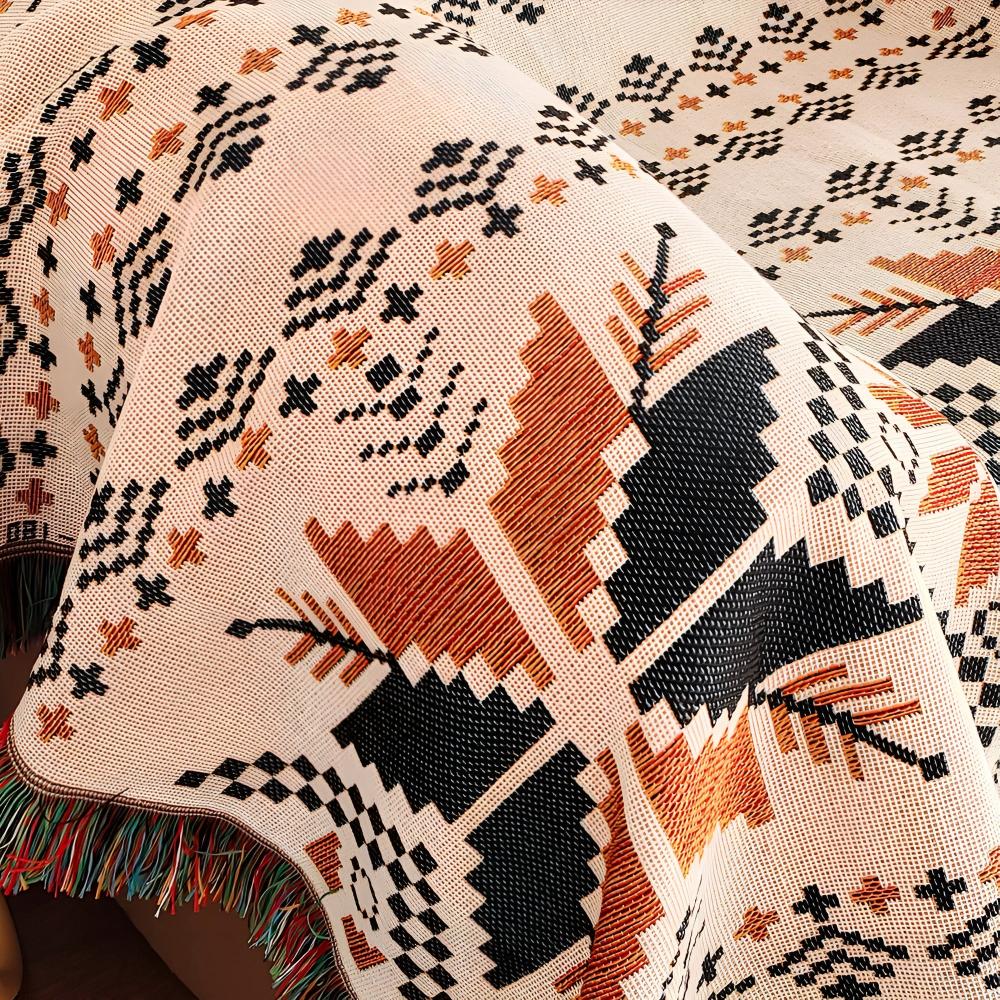 Moroccan Picnic Blanket Washable Microfiber Cotton Blend Boho Pattern-Bedding & Bath > Blankets-casanuva-casanuva