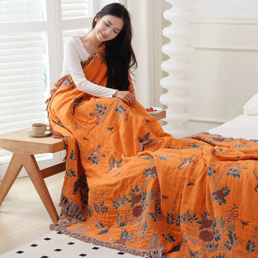 Multi-Layer Cotton Blanket with Ornate Design-Bedding & Bath > Blankets-casanuva-casanuva