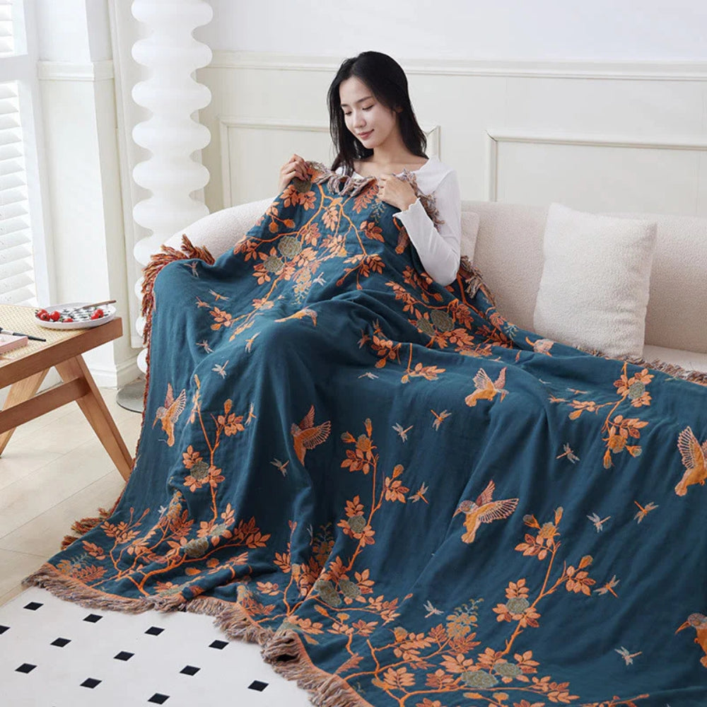 Multi-Layer Cotton Blanket with Ornate Design-Bedding & Bath > Blankets-casanuva-casanuva