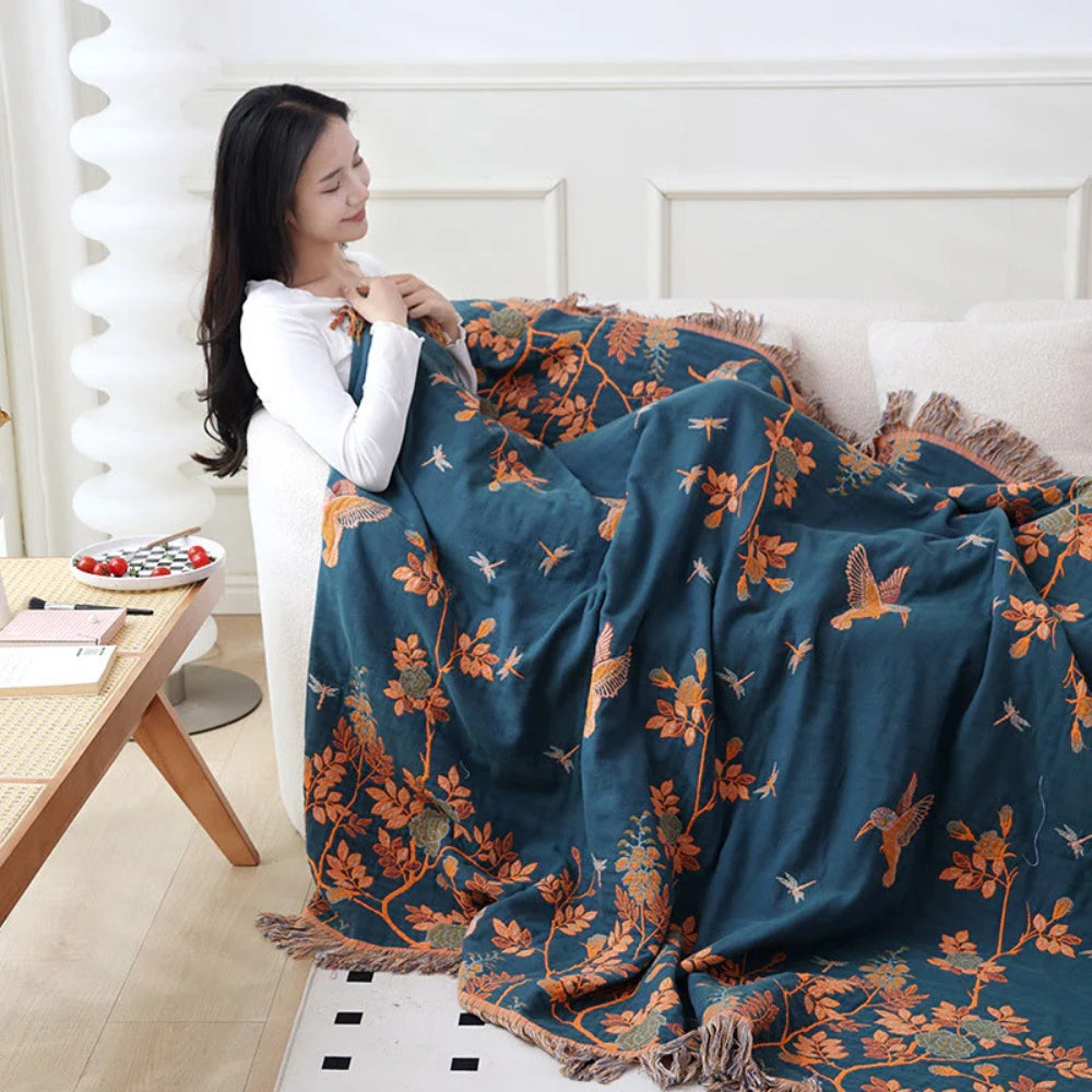 Multi-Layer Cotton Blanket with Ornate Design-Bedding & Bath > Blankets-casanuva-casanuva