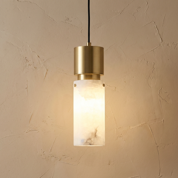 Natural Alabaster Brass Pendant Light Fixture-Lighting > Pendant Lights-casanuva-Gold-Warm White-casanuva