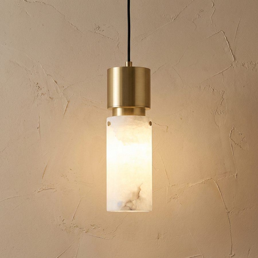 Natural Alabaster Brass Pendant Light Fixture-Lighting > Pendant Lights-casanuva-Gold-Warm White-casanuva