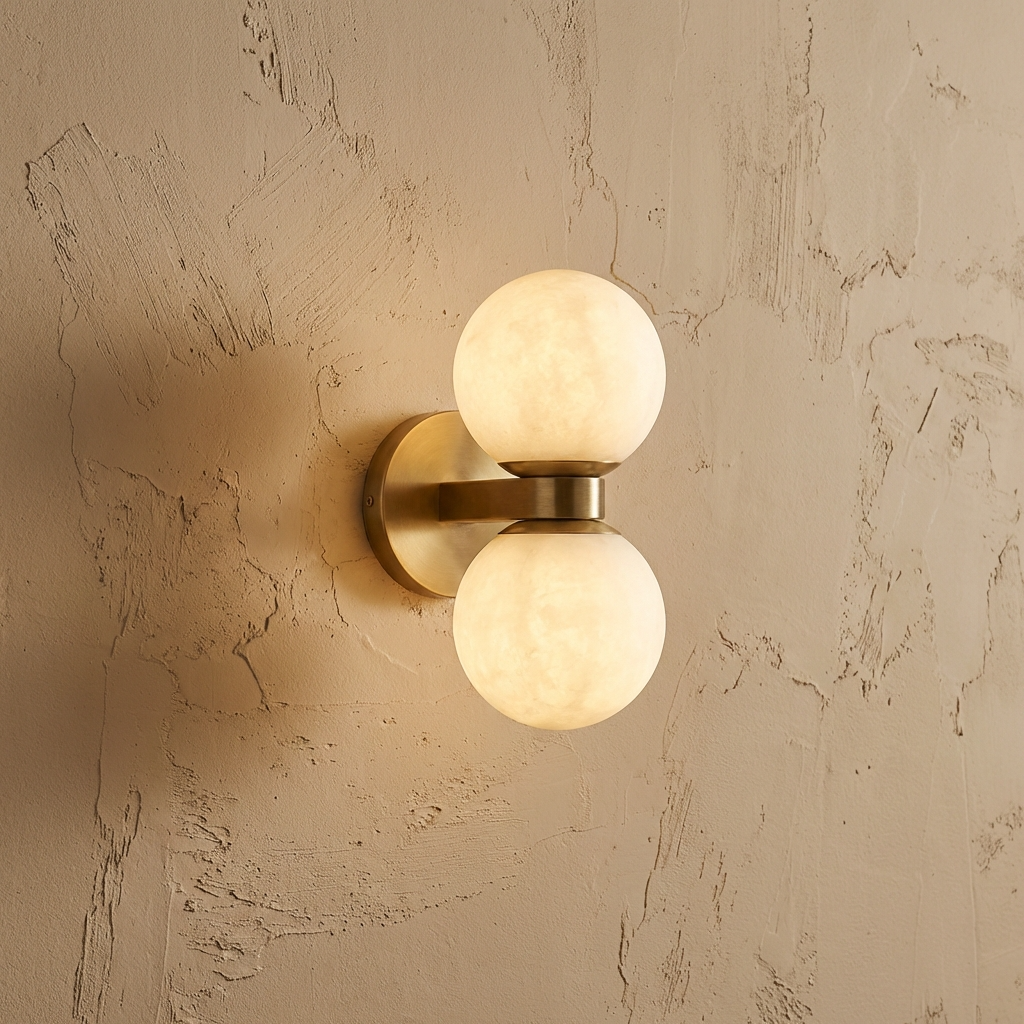 Natural Alabaster Double Ball Wall Light Fixture-Lighting > Wall Lights-casanuva-casanuva