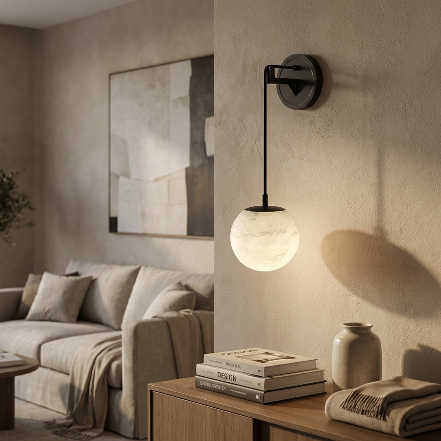 Natural Alabaster Globe Wall Light-Lighting > Wall Lights-casanuva-casanuva