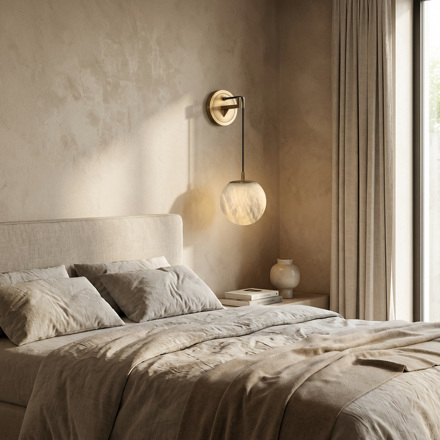 Natural Alabaster Globe Wall Light-Lighting > Wall Lights-casanuva-casanuva