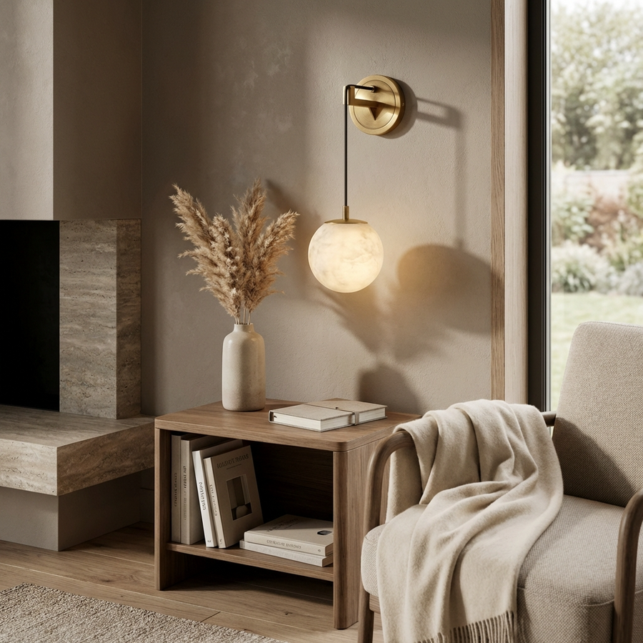 Natural Alabaster Globe Wall Light-Lighting > Wall Lights-casanuva-casanuva