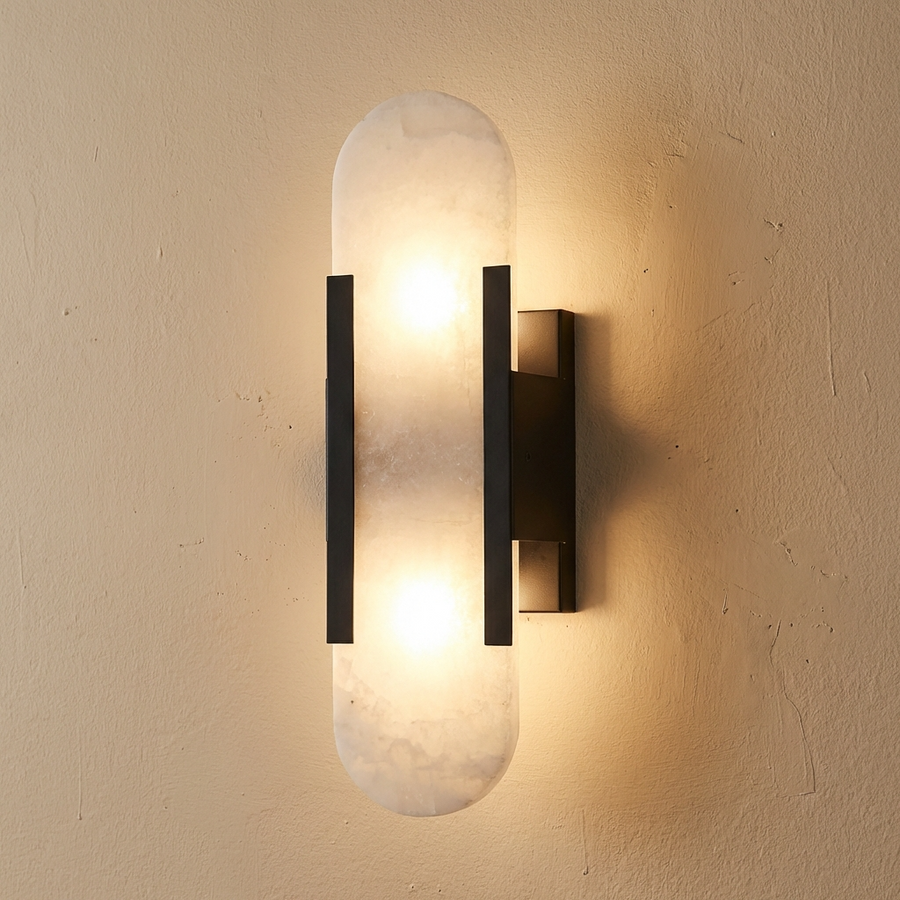 Natural Alabaster Wall Lamp Elongated Design-Lighting > Wall Lights-casanuva-D10cm x H35cm-Black-casanuva