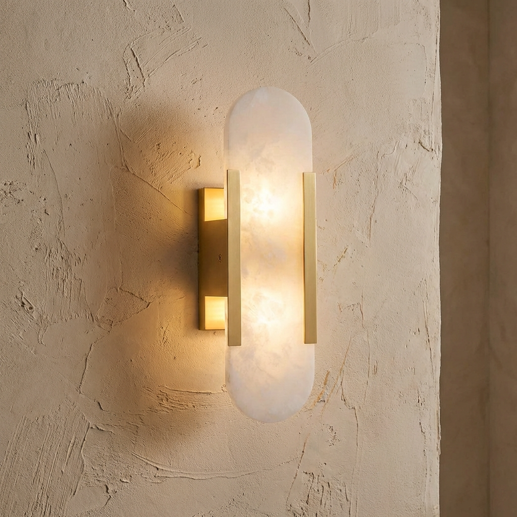 Natural Alabaster Wall Lamp Elongated Design-Lighting > Wall Lights-casanuva-D10cm x H35cm-Brass-casanuva