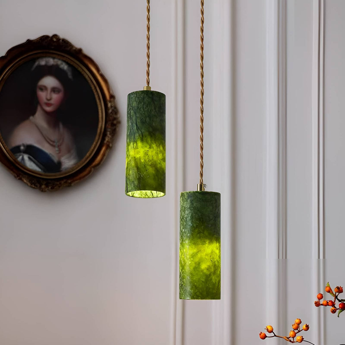 Natural Jade Dark Green Pendant Light-Lighting > Chandeliers & Pendant Lights-casanuva-casanuva