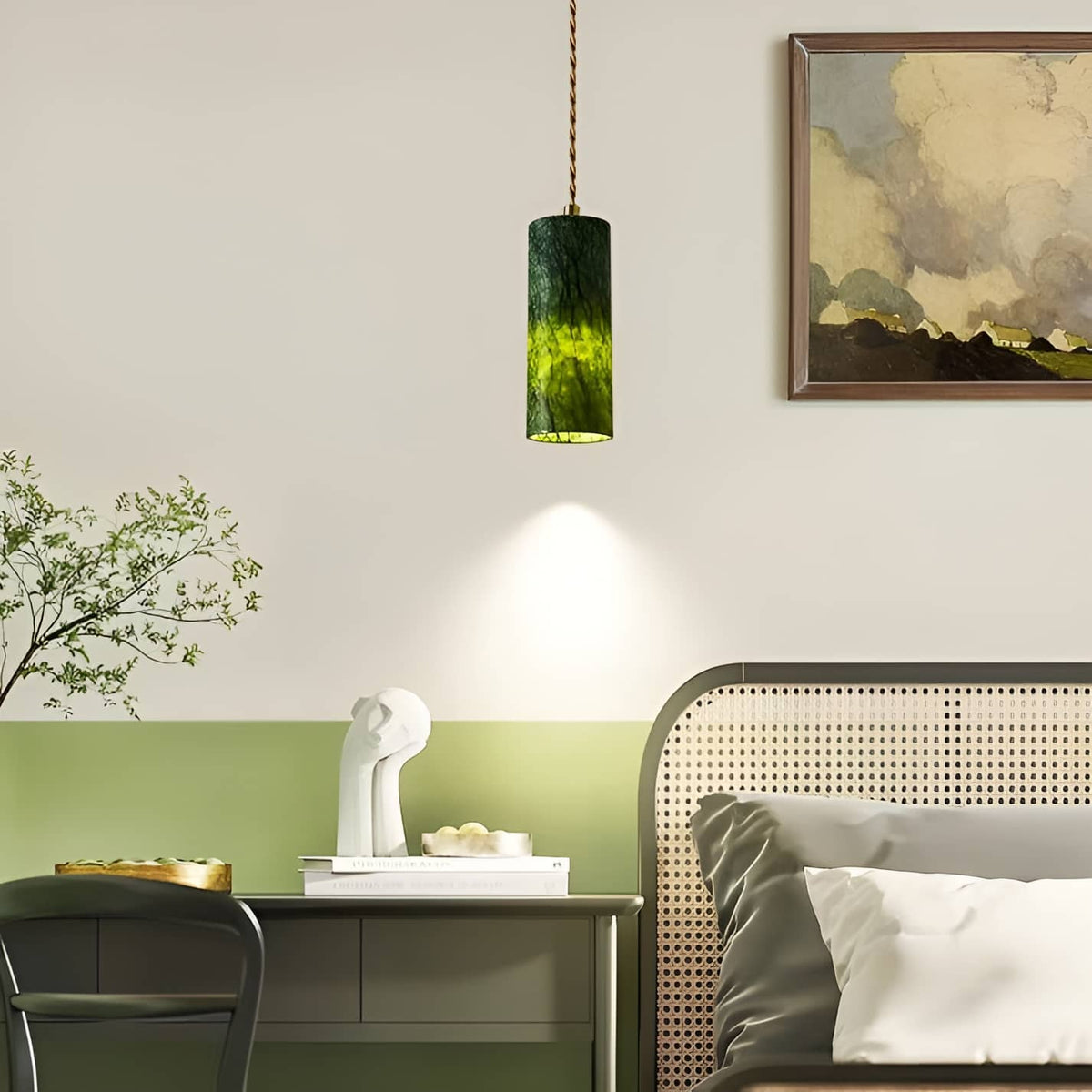 Natural Jade Dark Green Pendant Light-Lighting > Chandeliers & Pendant Lights-casanuva-casanuva