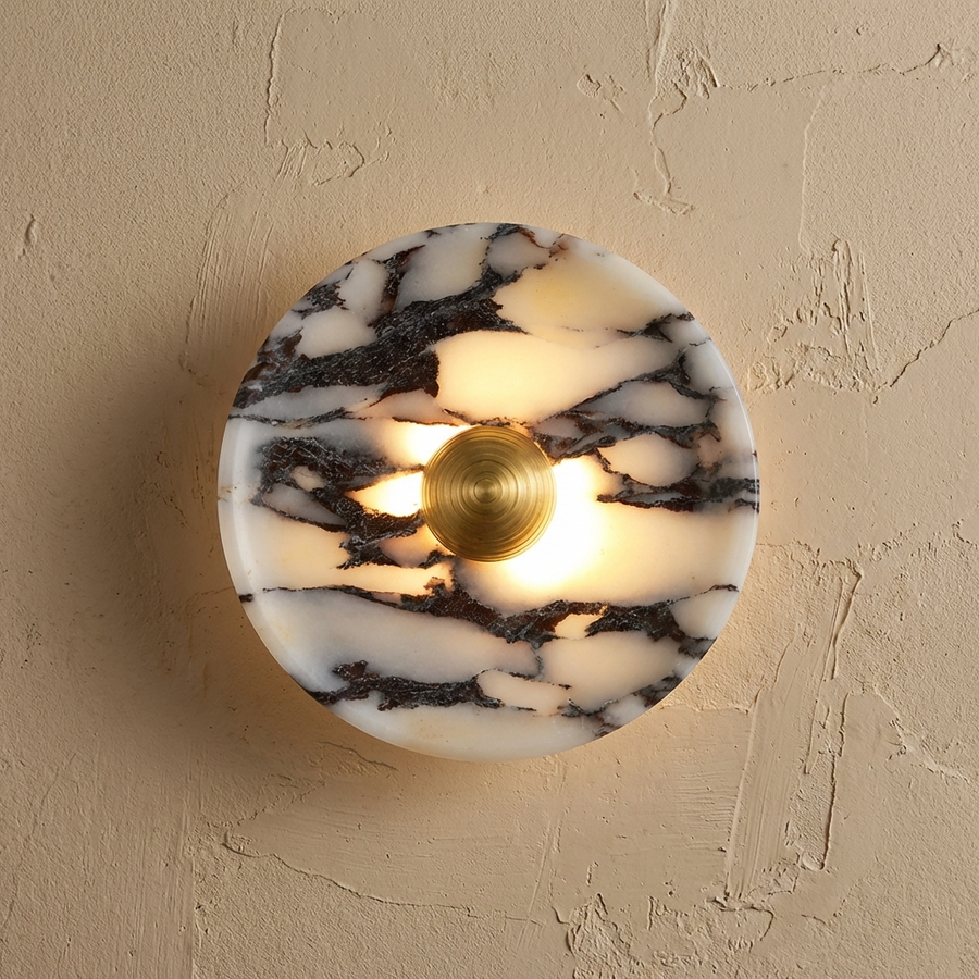 Natural Marble Round Wall Light Fixture-Lighting > Wall Lights-casanuva-casanuva