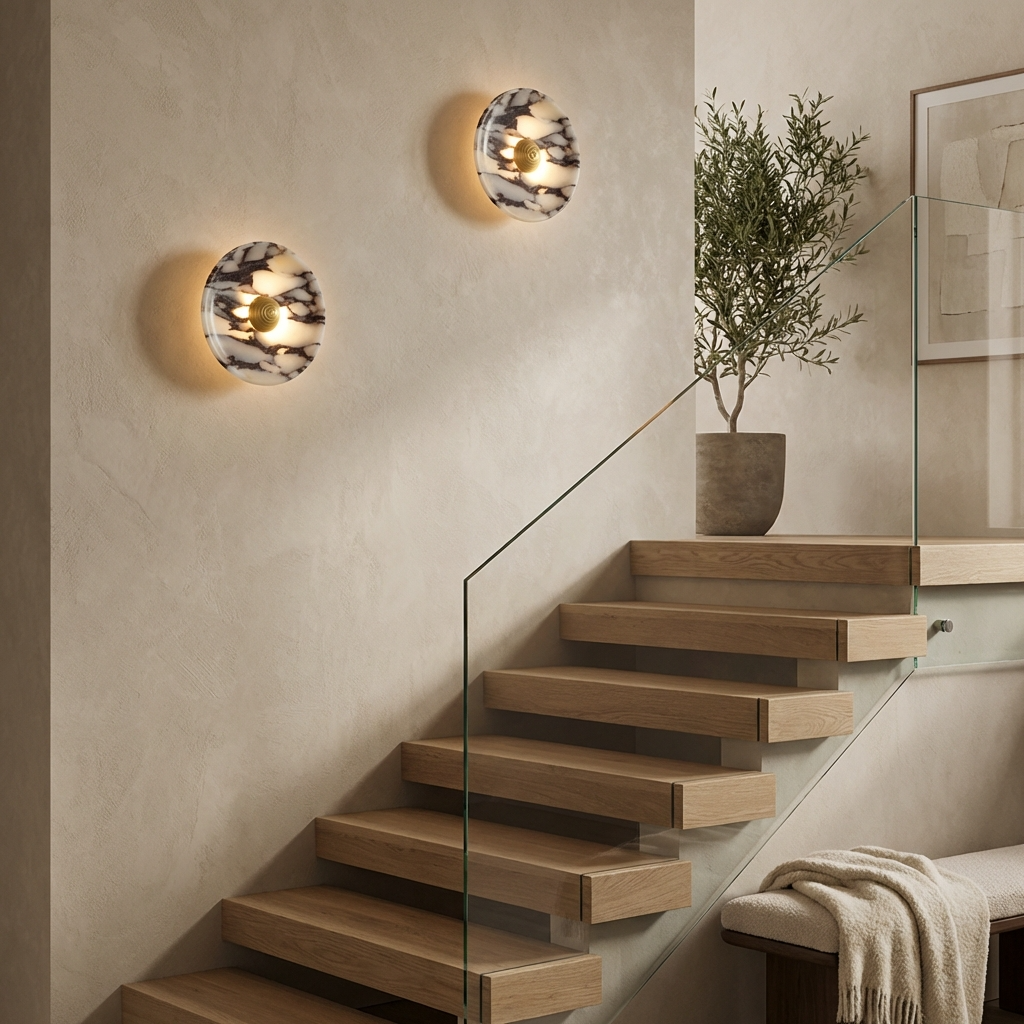 Natural Marble Round Wall Light Fixture-Lighting > Wall Lights-casanuva-casanuva