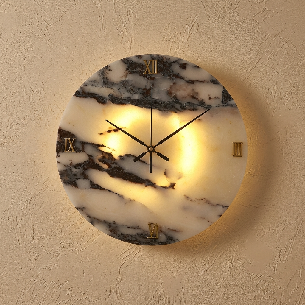 Natural Marble Wall Clock Light-Lighting > Wall Lights-casanuva-casanuva