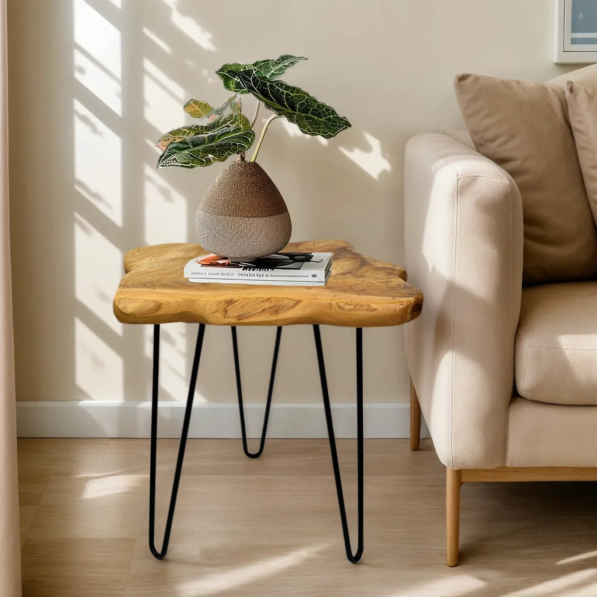 Natural Wood Side Table Compact Versatile Design Warm Country Style-Furniture > Side Tables-casanuva-casanuva