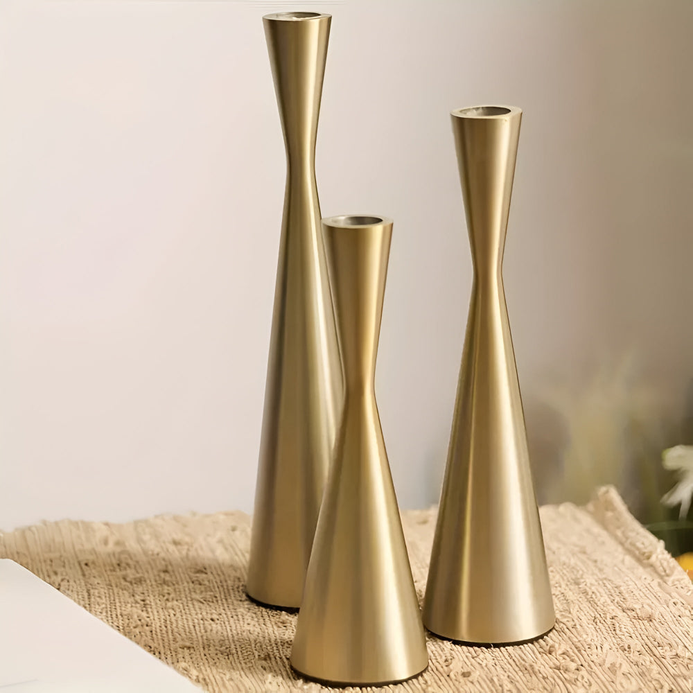 Nordic Brass Waist Candlestick Set of 3-Home Decor > Candle Holders-casanuva-casanuva