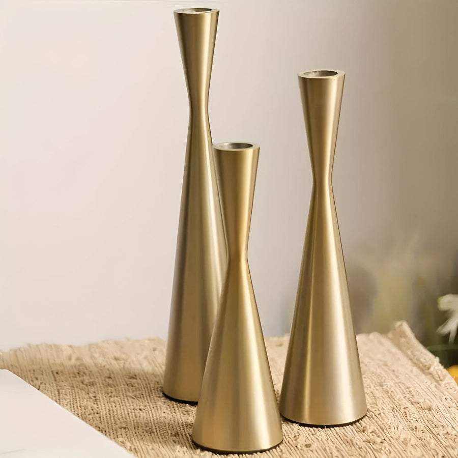 Nordic Brass Waist Candlestick Set of 3-Home Decor > Candle Holders-casanuva-casanuva