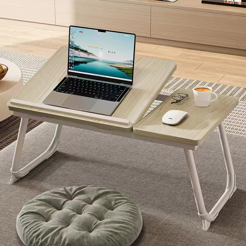 Nordic Carbon Steel MDF Rectangular Desk Foldable Angle Adjustable with 2-Tray Saucer-Furniture > Desks-casanuva-Maple Wood Grain + White-casanuva