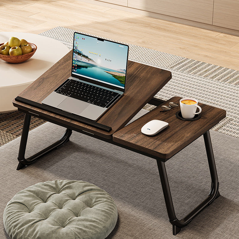 Nordic Carbon Steel MDF Rectangular Desk Foldable Angle Adjustable with 2-Tray Saucer-Furniture > Desks-casanuva-Walnut + Black Frame-casanuva