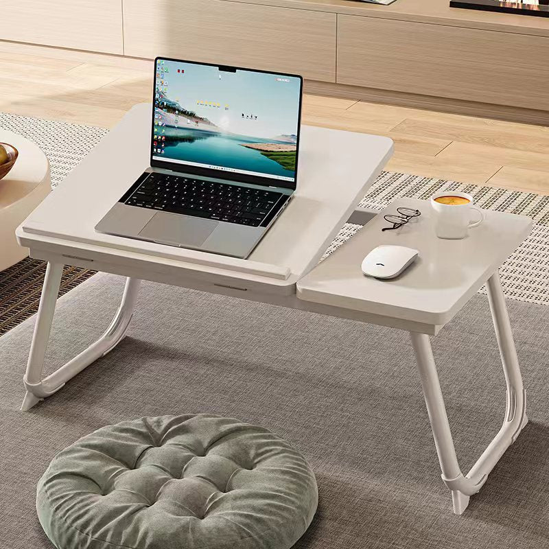 Nordic Carbon Steel MDF Rectangular Desk Foldable Angle Adjustable with 2-Tray Saucer-Furniture > Desks-casanuva-White + White Frame-casanuva