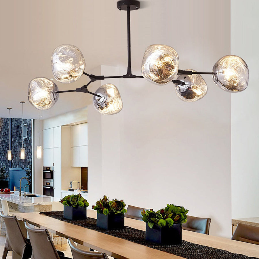 Nordic Long Glass Island Lamp for Living Room-Lighting > Pendant Lights-casanuva-Black-Chrome-6 Lamps D125*H74cm-casanuva